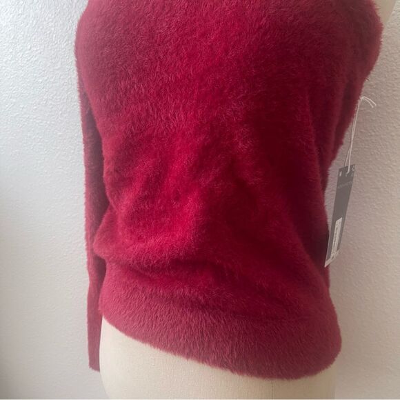 Worthington Size Medium Fuzzy Vibrant Red Off-Shoulder Sweater - Picture 4 of 11